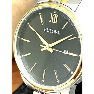 Bulova Women's Watch 98M134 Black Dial Date Quartz Two Tone Stainless Steel